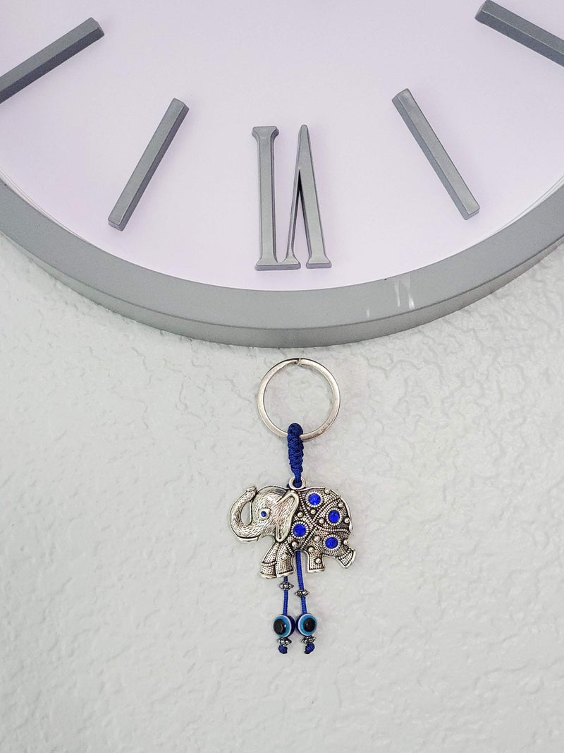 LUCKBOOSTIUM Elephant Keychain with Hanging Evil Eye Tassel - Decorative Evil Eye Keychain for Blessing and Goodluck Charm - Elephant Bag Charm, Rear View Mirror Accessories, Office and Home Decor - Image 5
